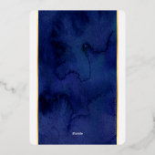 MODERN BAR MITZVAH blauw waterverf gouden schrift Folie Uitnodiging (Achterkant)