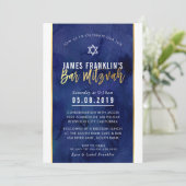 MODERN BAR MITZVAH blauw waterverf gouden schrift Kaart (Staand voorkant)