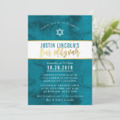 MODERN BAR MITZVAH blauwgroen blauw waterverf goud Kaart (Staand voorkant)
