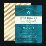 MODERN BAR MITZVAH blauwgroen blauw waterverf goud Kaart<br><div class="desc">door kat massard >>> kat@simplysweetPAPERIE.com <<<<<< Een trendy uitnodigingsontwerp voor de BAR MITZVAH Setup van uw kind als sjabloon kunt u eenvoudig uw eigen gegevens toevoegen of op de knop Aanpassen drukken en kunt u tekst, lettertypen, formaten enz. toevoegen of wijzigen TIP: 1. Als u afbeeldingen wilt wijzigen/verplaatsen/achtergrondkleur wilt wijzigen,...</div>