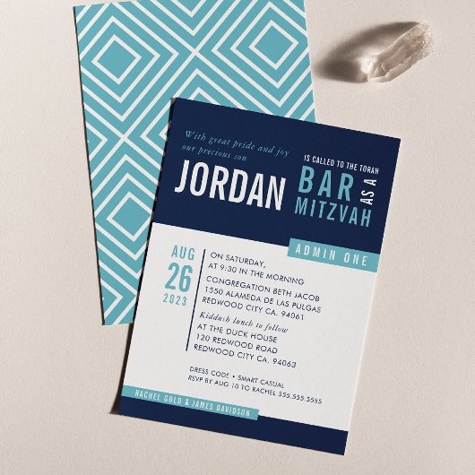 MODERN BAR MITZVAH cool vet blok marine aqua blauw Kaart