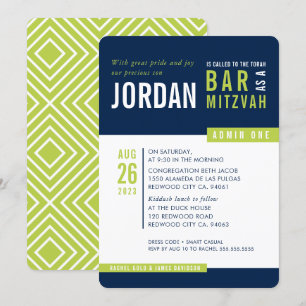 MODERN BAR MITZVAH cool vet blok marine lime groen Kaart