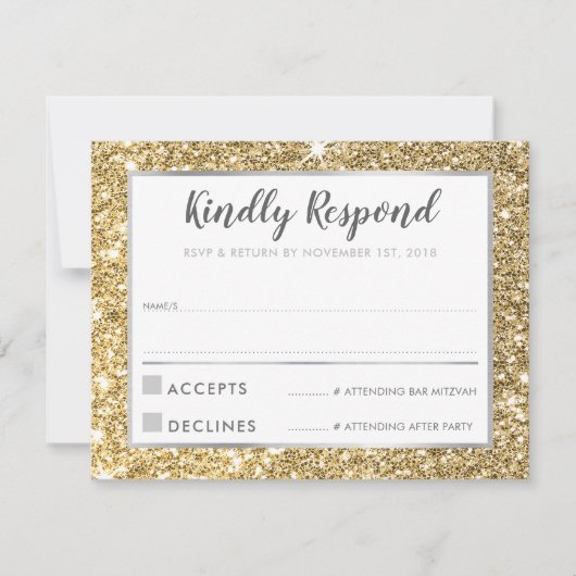 MODERN BAR MITZVAH dank u koele gouden glitter Kaart (Voorkant)