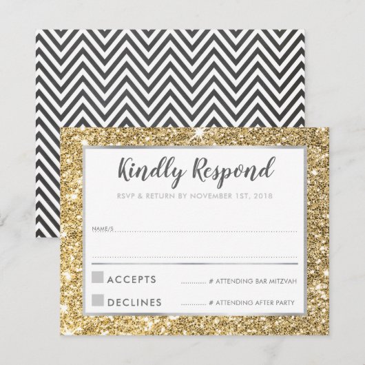 MODERN BAR MITZVAH dank u koele gouden glitter Kaart (Voorkant / Achterkant)