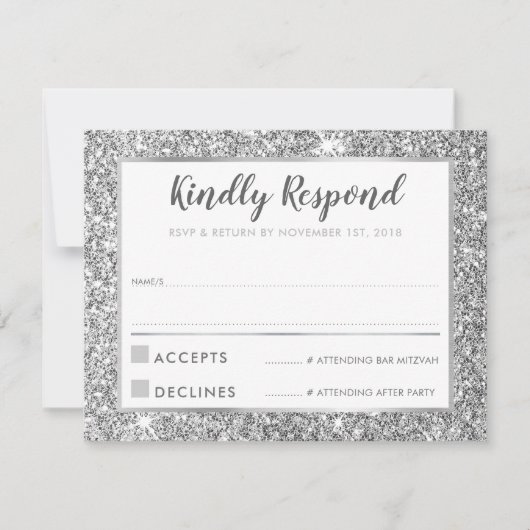MODERN BAR MITZVAH dank u koele zilveren glitter Kaart (Voorkant)