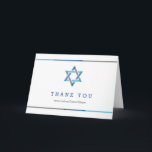 Modern Bar Mitzvah Dank u wel kaarten | Blauw   Bl<br><div class="desc">Eenvoudige moderne Bar Mitzvah bedankt je kaarten met Star van David design met blauwe,  blauwgroen en grijze accenten.</div>