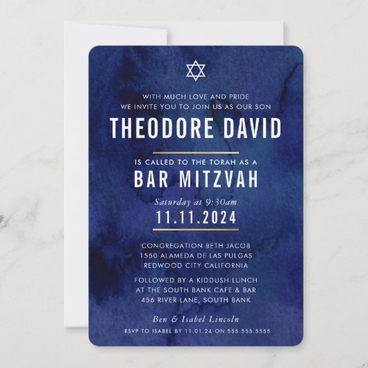 MODERN BAR MITZVAH donkerblauw patroon eenvoudig Kaart (Voorkant)