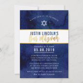 MODERN BAR MITZVAH donkerblauw waterverf goudtype Kaart (Voorkant)