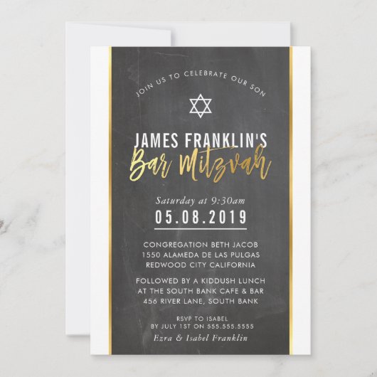 MODERN BAR MITZVAH grijs krijtbordpapier Kaart (Voorkant)
