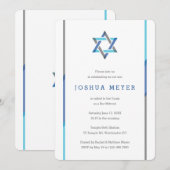 Modern Bar Mitzvah Invitaties | Blauw + Blauwgroen Kaart (Voorkant / Achterkant)