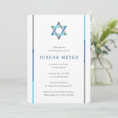Modern Bar Mitzvah Invitaties | Blauw + Blauwgroen Kaart (Staand voorkant)