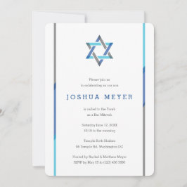 Modern Bar Mitzvah Invitaties | Blauw + Blauwgroen Kaart