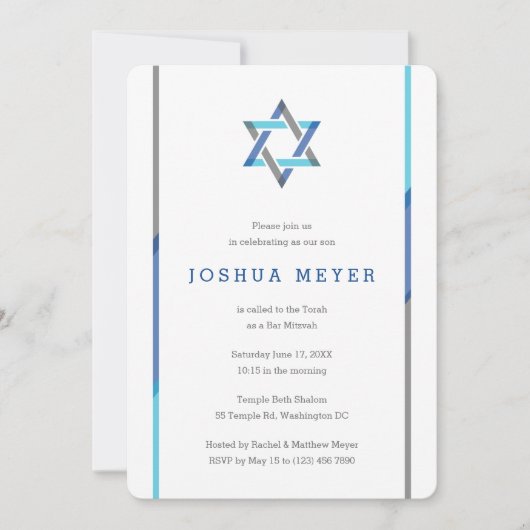 Modern Bar Mitzvah Invitaties | Blauw + Blauwgroen Kaart (Voorkant)