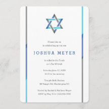 Modern Bar Mitzvah Invitaties | Blauw + Blauwgroen