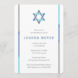 Modern Bar Mitzvah Invitaties | Blauw + Blauwgroen Kaart