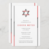Modern Bar Mitzvah Invitaties | Rood en zwart Kaart (Voorkant / Achterkant)