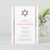 Modern Bar Mitzvah Invitaties | Rood en zwart Kaart (Staand voorkant)