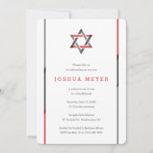 Modern Bar Mitzvah Invitaties | Rood en zwart Kaart (Voorkant)