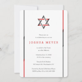 Modern Bar Mitzvah Invitaties | Rood en zwart Kaart