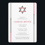 Modern Bar Mitzvah Invitaties | Rood en zwart Kaart<br><div class="desc">Eenvoudige,  moderne en coole Bar Mitzvah-uitnodigingen met Star-design met rode,  zwarte en grijze accenten. Pas online met uw details Mitzvah aan.</div>