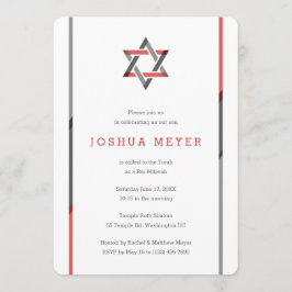 Modern Bar Mitzvah Invitaties | Rood en zwart Kaart