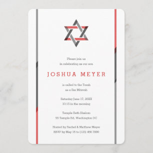 Modern Bar Mitzvah Invitaties Rood en zwart Kaart