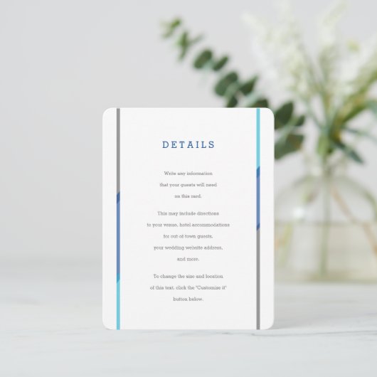 Modern Bar Mitzvah Invitation Insert | Blauw + Bla Informatiekaartje (Staand voorkant)