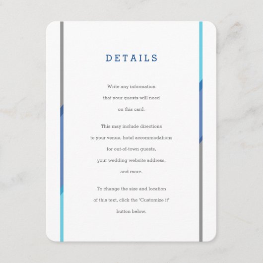 Modern Bar Mitzvah Invitation Insert | Blauw + Bla Informatiekaartje (Voorkant)