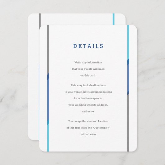 Modern Bar Mitzvah Invitation Insert | Blauw + Bla Informatiekaartje (Voorkant / Achterkant)