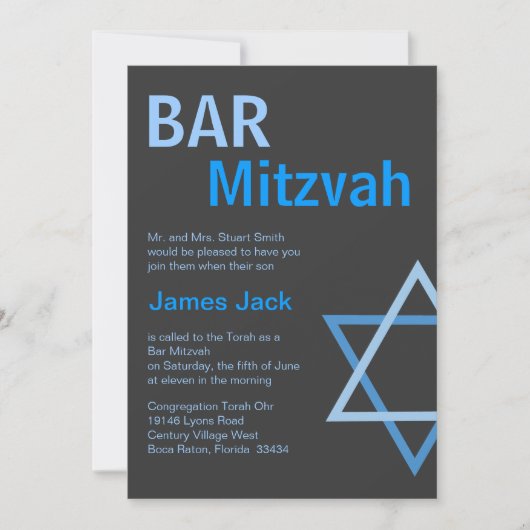 Modern Bar Mitzvah Invitiation - Blauw & grijs Kaart (Voorkant)