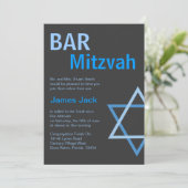Modern Bar Mitzvah Invitiation - Blauw & grijs Kaart (Staand voorkant)