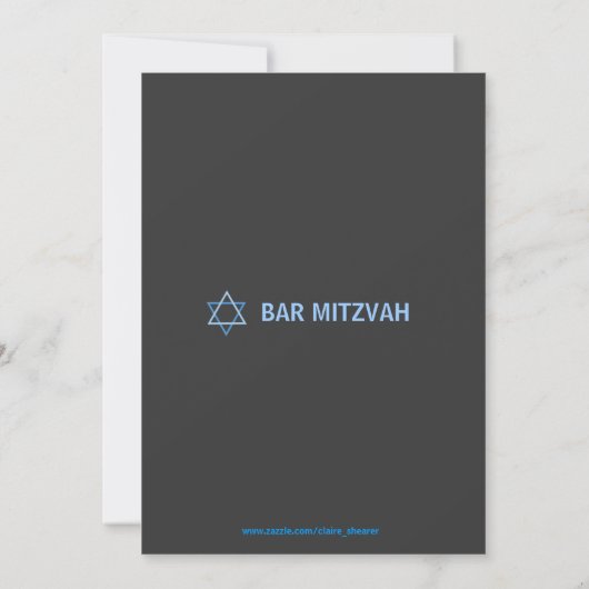 Modern Bar Mitzvah Invitiation - Blauw & grijs Kaart (Achterkant)