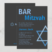 Modern Bar Mitzvah Invitiation - Blauw & grijs Kaart (Voorkant / Achterkant)