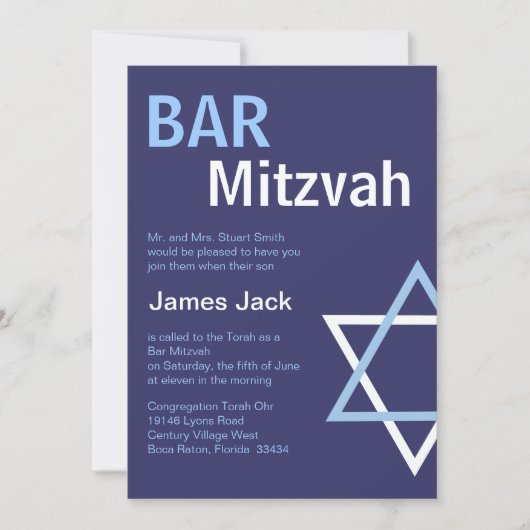 Modern Bar Mitzvah Invitiation - Donkerblauw Kaart (Voorkant)