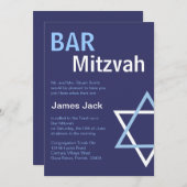 Modern Bar Mitzvah Invitiation - Donkerblauw Kaart (Voorkant / Achterkant)