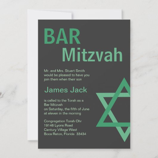Modern Bar Mitzvah Invitiation - Groen & grijs Kaart (Voorkant)