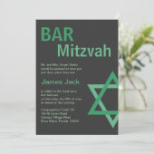 Modern Bar Mitzvah Invitiation - Groen & grijs Kaart (Staand voorkant)