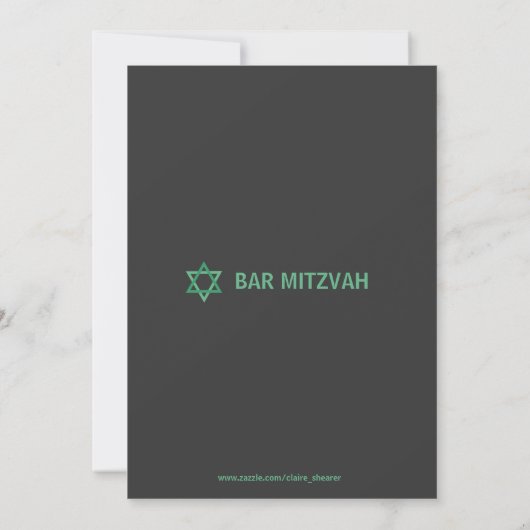 Modern Bar Mitzvah Invitiation - Groen & grijs Kaart (Achterkant)