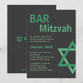 Modern Bar Mitzvah Invitiation - Groen & grijs Kaart (Voorkant / Achterkant)