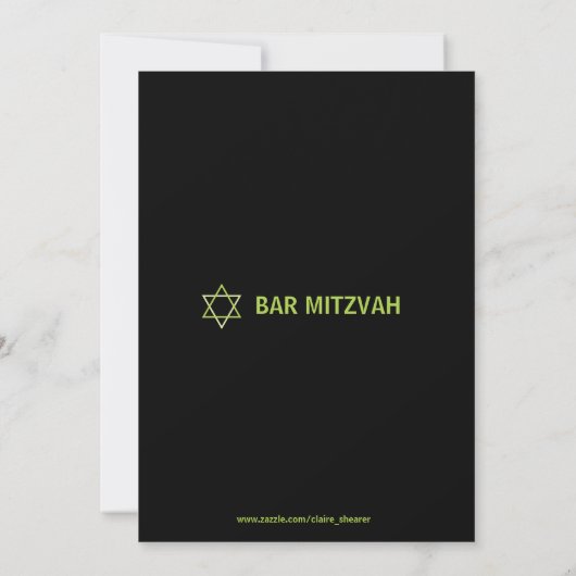 Modern Bar Mitzvah nodiging - Groen & Zwart Kaart (Achterkant)