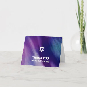 Modern Bar Mitzvah Paarse Blauwe Dankkaart Bedankkaart