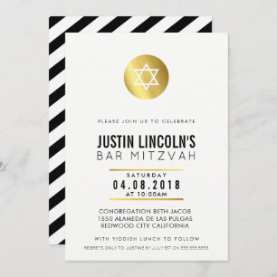 MODERN BAR MITZVAH party INVITE gold spot black Kaart