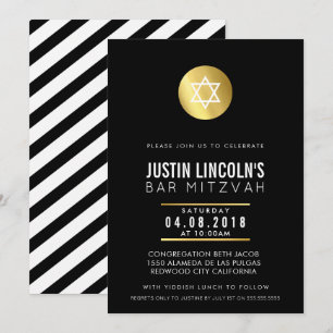 MODERN BAR MITZVAH party INVITE gold spot black Kaart