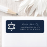 Modern Bar Mitzvah Return Address Label<br><div class="desc">Druk uw enveloppen op voor uw Bar Mitzvah-partij en nodigt u uit met onze stijlvolle Star of David return address label op een blauw marineklein. Overeenkomende uitnodigingen en stickers in onze winkel</div>