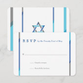 Modern Bar Mitzvah RSVP-kaarten | Blauw + Blauwgro RSVP Kaartje (Voorkant / Achterkant)