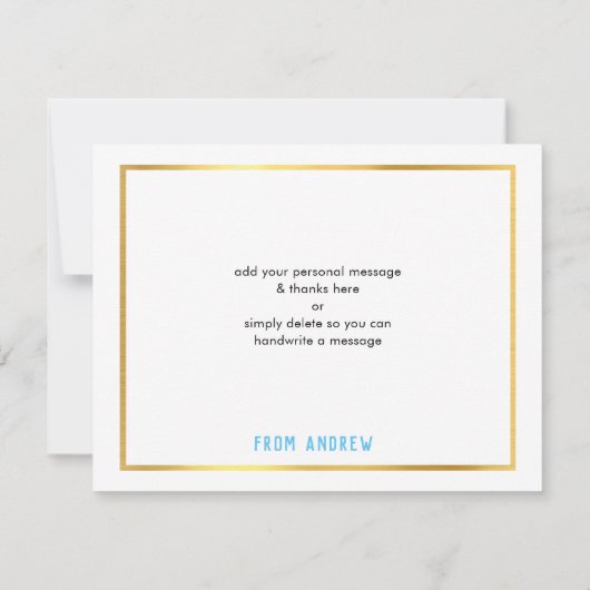 MODERN BAR MITZVAH slim vet dank u denim blauw Bedankkaart (Achterkant)