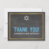 MODERN BAR MITZVAH smart bold dank u grijs aqua Bedankkaart (Voorkant)