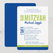 MODERN BAR MITZVAH trendy date blauw lime groen Kaart (Voorkant / Achterkant)