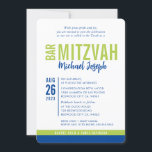 MODERN BAR MITZVAH trendy date blauw lime groen Kaart<br><div class="desc">door kat massard > WWW.SIMPLYSWEETPAPERIE.com Liefde van het ontwerp, maar zou graag wat veranderingen zien - een ander kleurenschema, product, voeg een foto toe of aangepast voor een andere gelegenheid - geen zorgen contacteren me enkel - ik ben blij om te helpen! - - - - - - - -...</div>