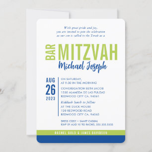 MODERN BAR MITZVAH trendy date blauw lime groen Kaart